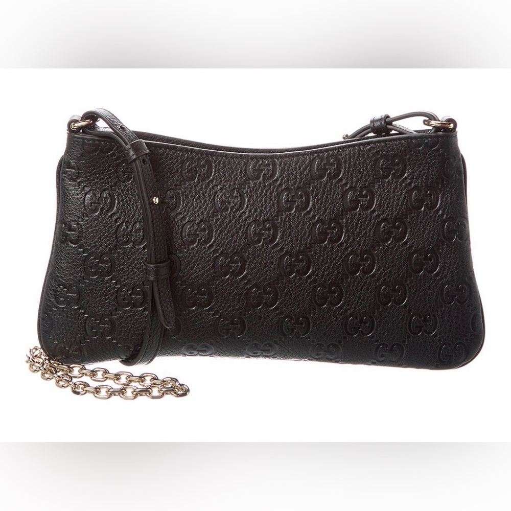 Auth Gucci GG Embossed Medium Leather Shoulder Bag